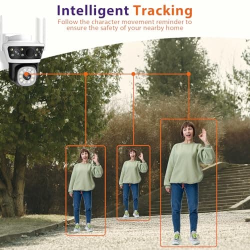 Security Camera Outdoor 2.4G WiFi PTZ Outdoor Camera Dual Lens Home Security Cameras Linkage 360°View 4MP Plug-in Cable Two-Way Talk,AI Detection,Full-Color Night Vision,Auto Tracking,24/7 Recording 6