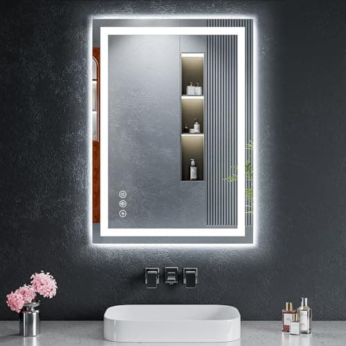 28"x20" LED Bathroom Mirror with Lights, Backlit + Front Lit with CRI>90, Lighted Mirror for Bathroom, Anti-Fog, Dimmable Brightness, 3 Colors, Memory Function, Shatterproof Tempered Glass