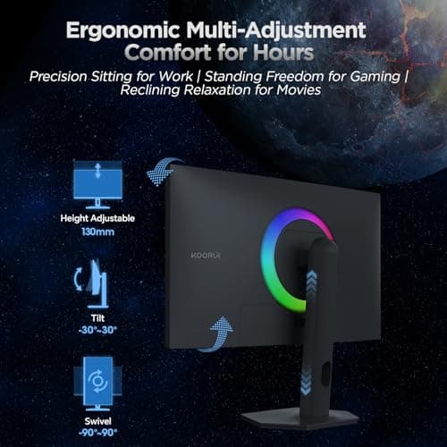 KOORUI 27" 4K QD-Mini LED Gaming Monitor - Dual-Mode (UHD 160Hz or FHD 320Hz), 1ms, 99% Adobe RGB, HDR1400, 90W USB-C, HDMI 2.1/DP1.4, VESA, Tilt Height Swivel Vertical Adjustment, Black, S2741LM 8