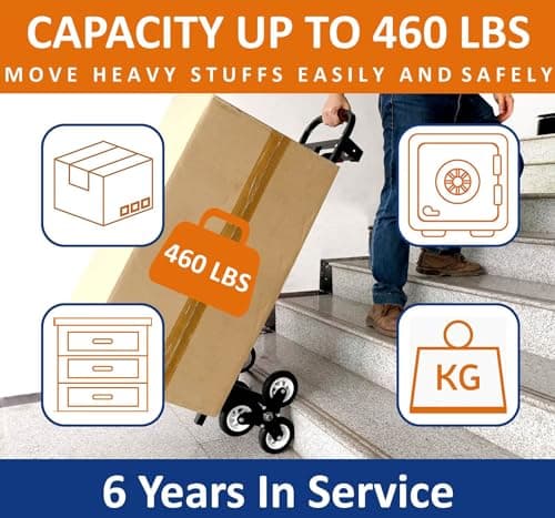 Mecete Hand Truck Dolly – 6 Years in Service – Stair Climbing Cart, Stair Climber Cart 460 Lb Capacity All Terrain Stair Dolly Heavy Duty with Telescoping Handle and 6 Wheels (Black) 2 Climbing Ropes 2
