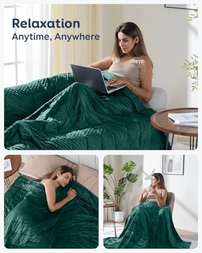 Kivik Cooling Weighted Blanket for Adults, 15 lbs Breathable Minky Dot Heavy Throw Blankets, Ultra Soft Weighted Comforter, Machine Washable, 60"x80" Queen, Dark Green 6