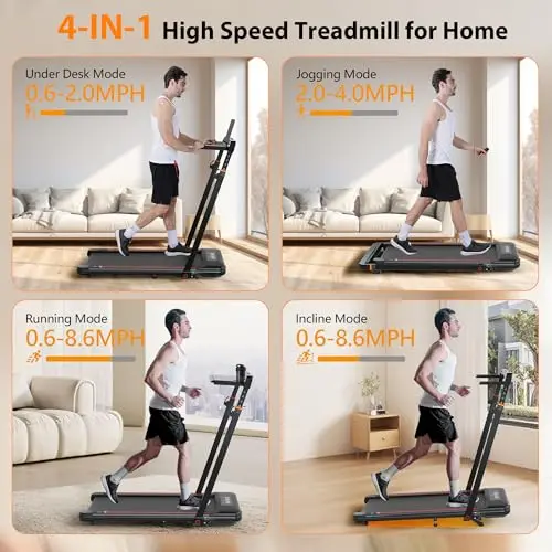 HiFast Walking Pad Treadmill with Desk Workstation, 3.0HP Under Desk Treadmills with 8% Incline Handle Bar, Foldable Portable Treadmill for Home Office, 300lbs Capacity, Remote Control, APP 6