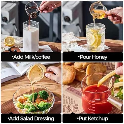 YARRAMATE 2.5 oz/75ML Espresso Shots Cup with Wood Handle, Clear Glass Espresso Measuring Cup with Dual Scale, Shot Glass with Single Spout, Dishwasher Safe 9