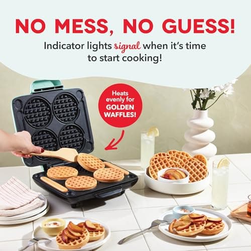 Dash Multi Mini Waffle Maker- Quad Waffle Maker for Family Breakfasts - Dual Nonstick Heating Plates & Easy-Release Surface - Compact & Fast-Heating - Aqua 6
