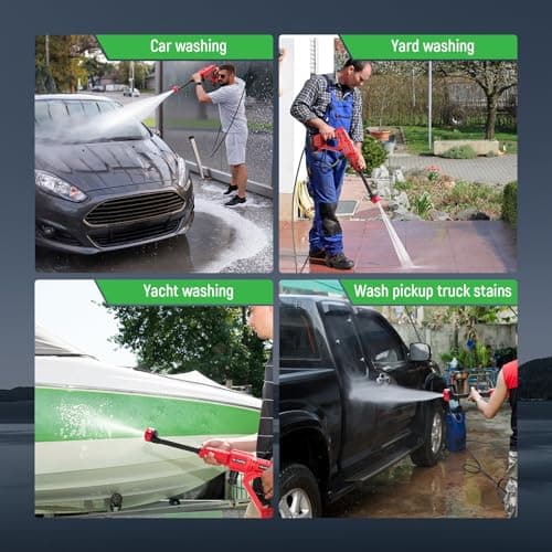 Cordless Pressure Washer, 1060 PSI Handheld High-Pressure Cleaner with 5.0Ah Long-Lasting Battery, 3-Speed Adjustable, 2.8 GPM, 6-in-1 Nozzle,Battery Powered Pressure Washer for Cars/Garden/Floor 6