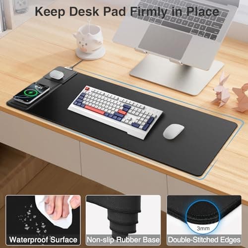 Wireless Charging Mouse Pad with Foldable Phone Holder, 31.5"x15.8" Large Desk Mat for Laptop/Keyboard, Waterproof Ultra-Smooth Surface, Non-Slip Base, Black 6