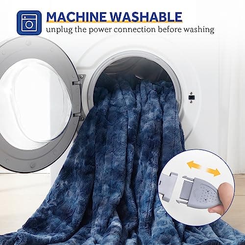 Sealy Electric Blanket Heated Throw, Faux Fur Heating Blanket with 6 Heat Settings & 2-10 Hours Auto Shut Off, Fast Heating & ETL Certification, 50x60 Inch, Navy Blue 8