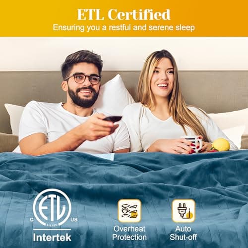 RoyalCraft Heated Blanket 62" x 84" Twin Size, Fast Heating Thorw with 10 Heating Levels & 0.5-12 Hour Auto-Off, ETL Certified, Machine Washable, 5 Year Warranty, Blue 7