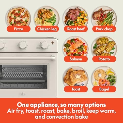 bella Air Fry Toaster Oven, 7 Preset Cooking Options, Dishwasher-Safe EverGood Coated Trays Included, 60-Minute Auto Shutoff w Audible Timer, Power Indicator Light, 1700 Watt, Oatmilk 5