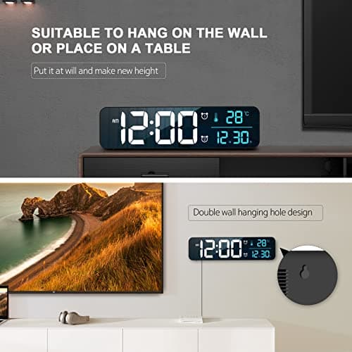 Hournor Digital Clock for Bedroom, Digital Wall Clock for Living Room Decor, Desk Table Clocks, Digital Clock Large Display, Bedroom Smart Alarm Clock for Office Blue 5
