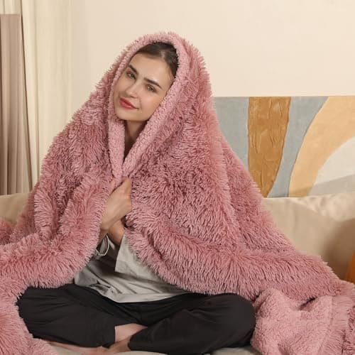 Heated Blanket Electric Throw, Super Cozy Luxury Faux Fur & Extra Thick Sherpa Heated Throw Blanket with 5 Heating Levels & 4 Hours Auto Off, Fast Heating & Overheat Protection, 50" x 60", Dusty Rose