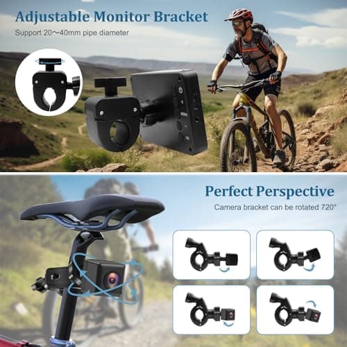Bike Camera Rechargeable Battery 360° Rotation - 4.3'' HD 1080P Monitor Color Night Vision 3 Mins Easy Installation Wide View Handlebar Bicycle Rear View Camera for Mountain Ebike 5