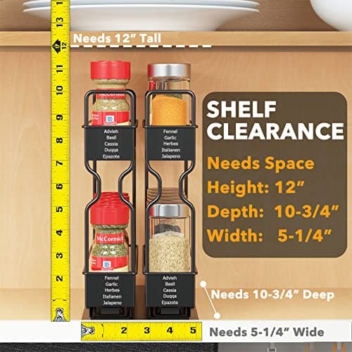 SpaceAid Pull Out Spice Rack Organizer for Cabinet, Heavy Duty Slide Out Seasoning Kitchen Organizer, Cabinet Organizer, with Labels, 5.2" W x10.75 D x10 H, 2 Drawers 2-Tier 5