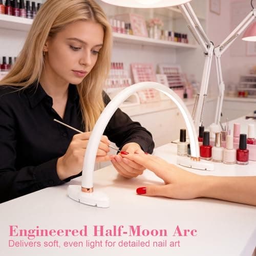 obcd Half Moon Light for Nail Desk 16 inch Nail Desk Light Half Moon Lamp Portable Arch Lamp Dimmable with Foldable Bracket for Desk Salon Table Use, 3 Color Temperature 6