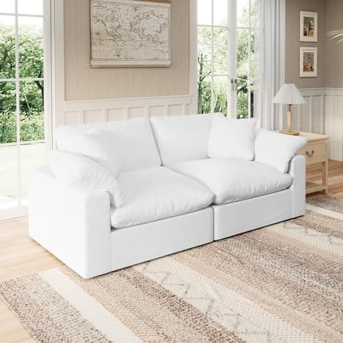 Forest aesthetics Modular Sectional Sofa Cloud Couch,78.6" Down Filled Comfy Cloud Modern Sofa,2 Seater with White Linen Couch Cushion Covers Removable Furniture for Living Room