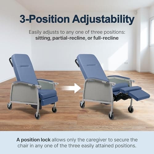 Lumex 3-Position Medical Recliner, Reclining Geri Chair with Wheels, Blue Ridge 5