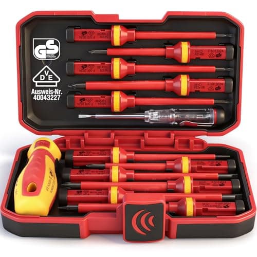 1000V Insulated Electrician Screwdriver Set - 13-Piece Professional Electrical Screwdriver Set Insulation Handle CRV Steel Magnetic Phillips Slotted Pozi Torx Tips VDE & GS Certified