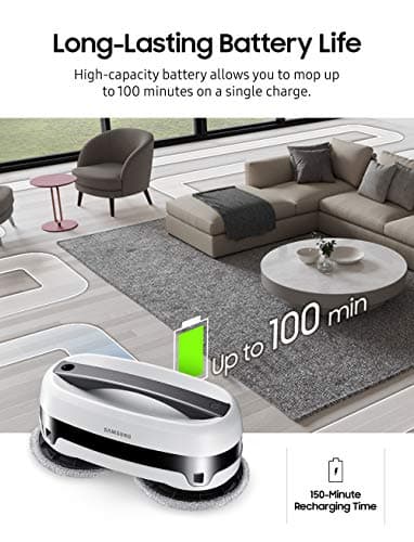 SAMSUNG Jetbot Mop, Cordless Robot Floor Cleaner, Wet Cleaning w/ Dual Spinning Pads, Smart Sensor to Clean Tile, Vinyl, Laminate, Hardwood Floors, Long Battery Life, VR20T6001MW, White 7
