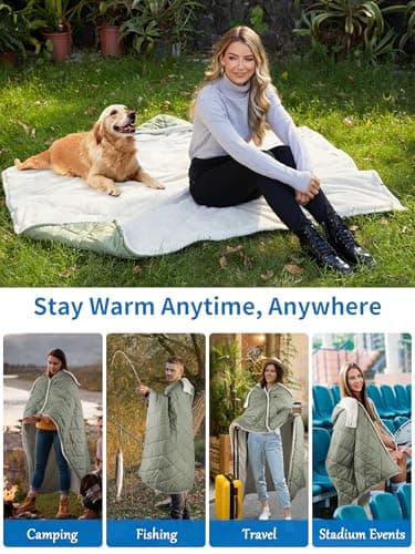 Kintiwe Pro Heated Blanket Battery Operated, 12V Portable Electric Heated Shawl Throw with Detachable Hood-Scarf,Heating Outdoor Camping Blanket Hoodie for Traveling,Picnics,Car,51.2''X70.8'' 6