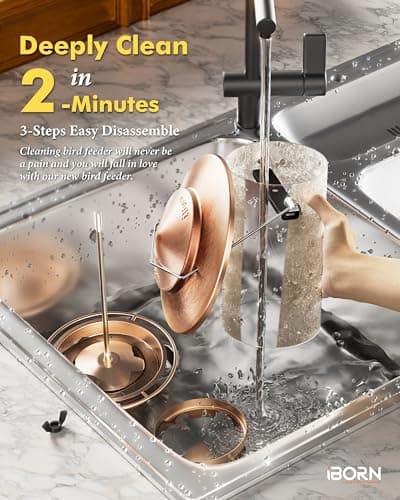 iBorn Bird Feeders for Outdoors Hanging,Metal Bird Feeders for Cardinal Chew Proof 18cm Large Roof&Tray Birdfeeders Outside Hanging,Brushed Copper 6 Port (Seed is not Included) 8