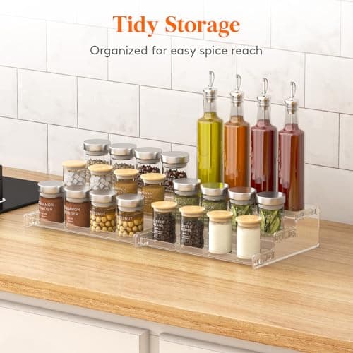 Lifewit Plastic 2 Pack 3-Tier Spice Rack, Clear Spice Organization for Cabinet, Counter, Organizer Shelf for Condiment, Seasoning, Syrup, Liquor, Medicine and Perfume for Kitchen, Pantry, Bar, Bath 5