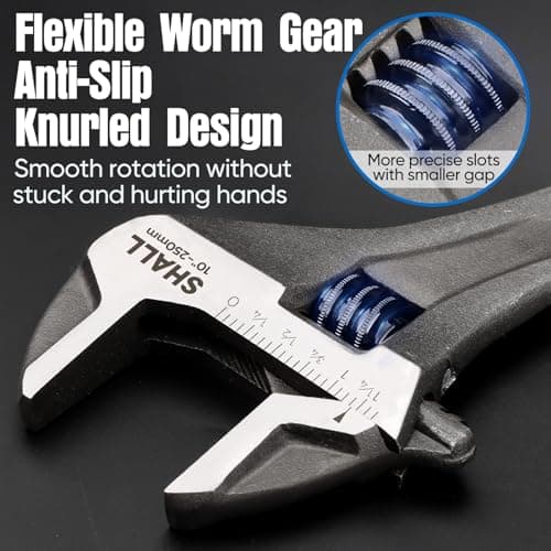 SHALL 3-Piece Adjustable Wrench Set, 10/8/6 Inch Cr-V Steel Wrench with Cushion Grip, Wide Jaw Black Oxide Wrench with Laser-etched SAE Scales for Home, Garage, Workshop and DIY, Dark Blue 5