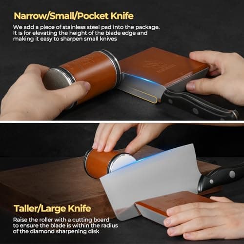 Narcissus Rolling Knife Sharpener, Diamond Roller Knife Sharpener Kit with 4 Strong Magnetic Angle 12/15/18/20 Degrees, Diamond for Sharpening & Ceramic for Polishing, Big Magentic Pad 6