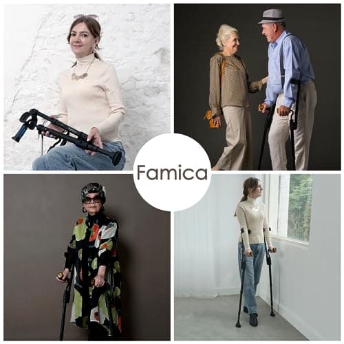 Famica Crutch for Adult (x1 Unit, Open Cuff) - Adjustable Ergonomic Handles, Cuff, Height, Foldable, Lightweight and Non-slip Forearm Crutches 6