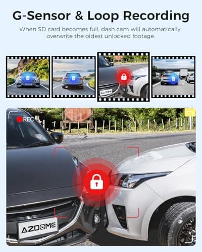 AZDOME M300S 4K Dash Cam with 5.8G WiFi 64GB SD Card, 170° Dash Cam Front and Rear GPS Voice Control WDR Night Vision G-Sensor 24H Parking Monitor, Easy to Install, Max Up Support to 256GB 6