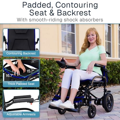 Vive Lightweight Electric Wheelchair for Adults - Foldable Power Wheel Chair - Collapsible, Folding, Ultralight, Motorized, Light Weight Travel Senior Carbon Fiber Mobility Aid - Weighs 39 lbs 6