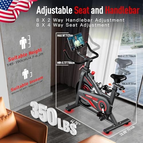 HARISON Magnetic/Brake Pad Exercise Bike 350lbs Capacity, Bluetooth Stationary Bikes for Home with Tablet Holder & Comfortable Seat Cushion 5