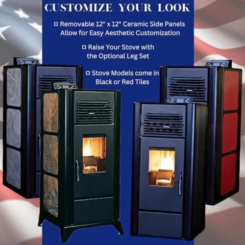 Freedom Stove PS21 Pellet Stove – Red | 24V Battery Backup Ready, Wi-Fi Enabled Controls, Stacked Tube Heat Exchanger, Smart Display & Remote, Custom Panels, DIY Friendly, 5-Year Warranty 6
