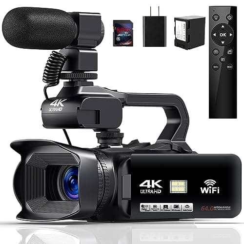 DINGETU Camcorder Video Camera 4K 64MP 60FPS 18X Digital Zoom Video Camera Vlogging Camera for YouTube with WiFi, Webcam, Microphone, Stabilizer, 64G SD Card, Remote Control
