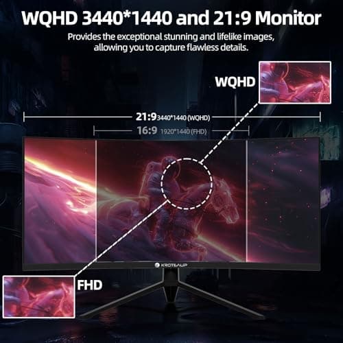 34 Inch Curved Gaming Monitor, (3440x1440) 165Hz Ultrawide Computer Monitor, AMD FreeSync, 1500R, HDR, 125% sRGB, DCI-P3 92%, HDMI/DP and Built-in Speaker, VESA 100 x 100mm " 2