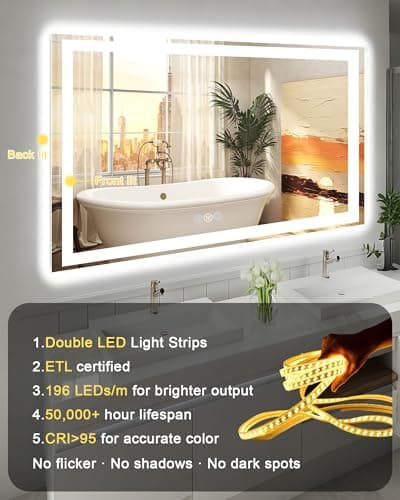 Callsky 24x32 LED Bathroom Mirror with Lights, Super Bright Front & Backlit Vanity Mirror for Wall, Anti-Fog & Memory Smart Mirror, 5mm Shatter-Proof Tempered Glass, ETL Listed, Vertical/Horizontal 8