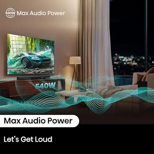 Hisense HS5100 5.1Ch Sound Bar with Wireless Subwoofer, 540W, Dolby Digital Plus, Bluetooth 5.3, EzPlay, Roku TV Ready, DTS: X, HDMI/AUX/ARC/Optical/USB (HS5100, 2024 Model) 5