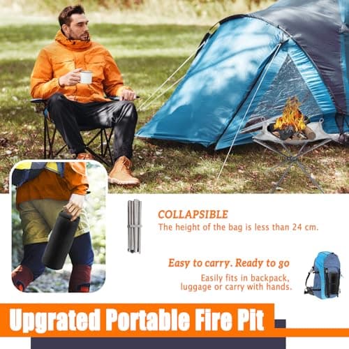 22 inch Portable Outdoor Fire Pit for Camping Upgrade Foldable Stainless Steel Mesh Fire Pits for Outside Wood Burning Collapsible Fireplace for Patio,Camping,Bonfire,Backyard,Garden,BBQ 7