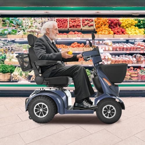 MS09 MAX All-Terrain 1000W Electric Mobility Scooter for Adults & Seniors, 500 LBS Load, 32 Miles Range Heavy-Duty Powered Wheelchair with Bluetooth, Front & Rear Storage Baskets, Off-Road Suspension 9