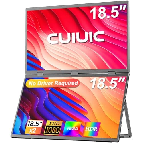 CUIUIC Dual Portable Monitor, 18.5" 1080P FHD IPS Folding Stacked Triple Laptop Screen Extender, USB-C Plug & Play Travel Extended Computer Display for Laptop PC Windows Mac w/Stand & VESA Mountable