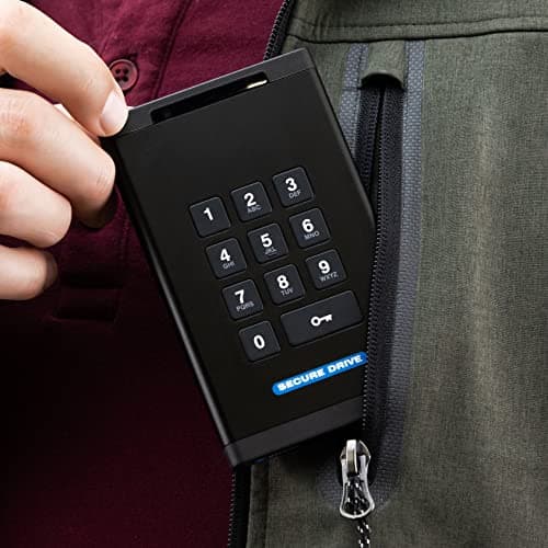 SecureData SecureDrive KP 500GB Hardware Encrypted USB 3.0 External Drive FIPS 140-2 Level 3 Unlock via Keypad TAA Compliant, CJIS, HIPAA, CMMC, GDPR Compliant, Works with Mac and Win Free AV 7