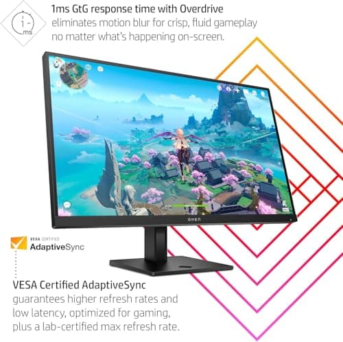 HP OMEN 27 Inch FHD Gaming Monitor 165Hz, AMD Freesync Premium, Eye Ease, HDR, Adjustable Stand, VESA Mountable IPS Panel, 178° Viewing Angle, 1ms Response Time for Laptop Computer Desktop (Renewed) 5