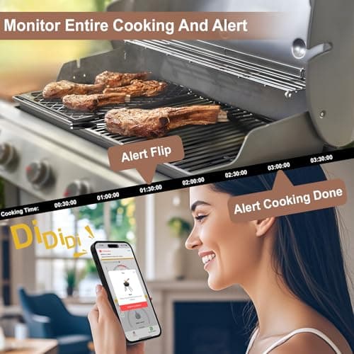 BBQOVN WiFi Sub-1G Wireless Meat Thermometer Unlimited Range, Check Temp Anywhere,7 NIST Certified Sensors with Ambient Temp, Monitor for BBQ, Grill, Oven, Smoker, Air Fryer (Black) 5