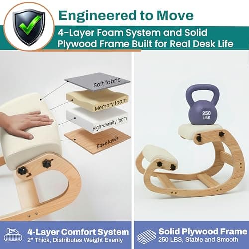 NYPOT Ergonomic Kneeling Chair with Adjustable Seats - Knee Chair for Posture Correction & Kneel Rocking Stool for Desk - Back Pain Relief for Home and Office, Supports 250 pounds - 5 Years Warranty 6