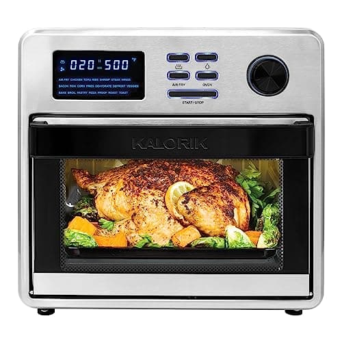 Kalorik MAXX® Digital 16-Quart Air Fryer Oven, 9-in-1 Countertop Toaster Oven and Air Fryer Combo, 21 Smart Presets, 9 Easy-to-Clean Accessories, 1600W, Stainless Steel, AFO 50932 OW