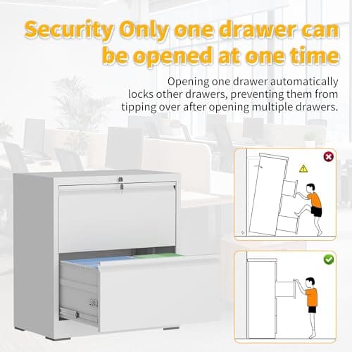 Reegangfa File Cabinet with Lock, 2 Drawer Lateral Filing Cabinets for Home Office, White Metal Heavy Duty File Cabinets for Hanging Letter/Legal/F4/A4 Size Files, Assembly Required 7