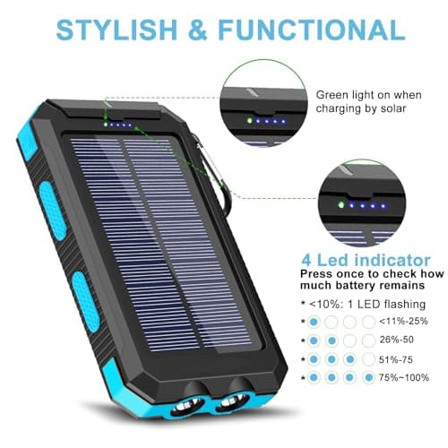 YELOMIN Solar Charger, 20000mAh Portable Type-C Solar Power Bank with 4 Cables, Waterproof Battery Pack, Outdoor External Backup Power Charger Six Outputs/LED Flashlights, Perfect for Camping Travel 7