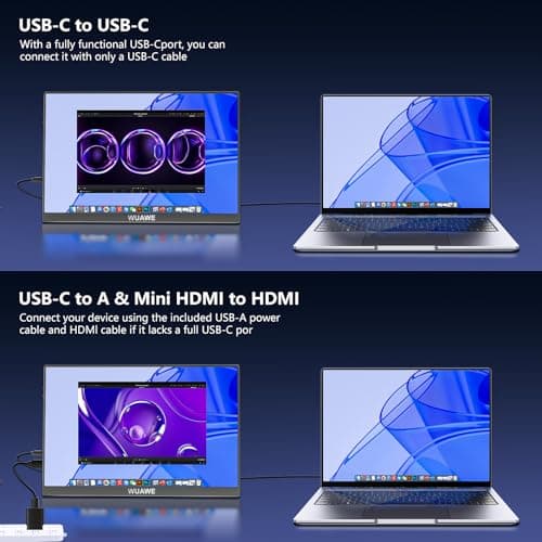 WUAWE Portable Monitor 16" 1920x1200P 16:10 IPS Travel Monitor for Laptop with Built-in Stand, 100% sRGB Control USB-C HDMI,HDR Freesync Display, Plug&Play for Phone PS5 Switch(Black) 5