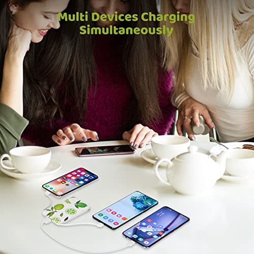 Sethruki Portable Charger 5000mAh Cute Ultra Slim USB C Power Bank for Girls Mini Fast Charging Small Battery Pack with Built in Cables for iPhone iPad Samsung Pixel Android Phones,Lemon 5