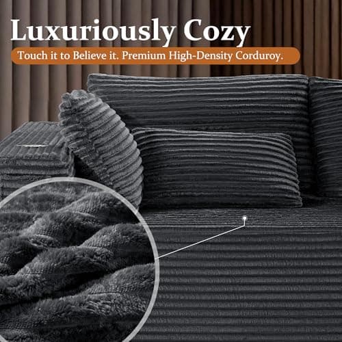 VYUXWO 108" Cloud Sectional Couch, Comfort U Shaped Boneless Couch for Living Room, Extra Deep Seats No Assembly, Minimalist Modular Sofa, Corduroy (Dark Grey, 2 Seater+Left Facing Chaise+Ottoman) 8