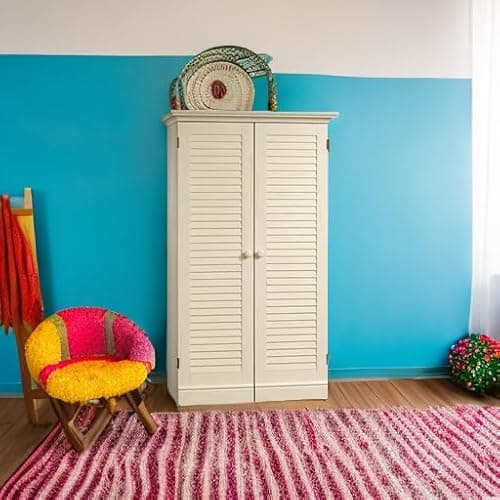 Sauder Harbor View Craft and Sewing Armoire with Table/ Pantry cabinets, Antiqued White finish 6